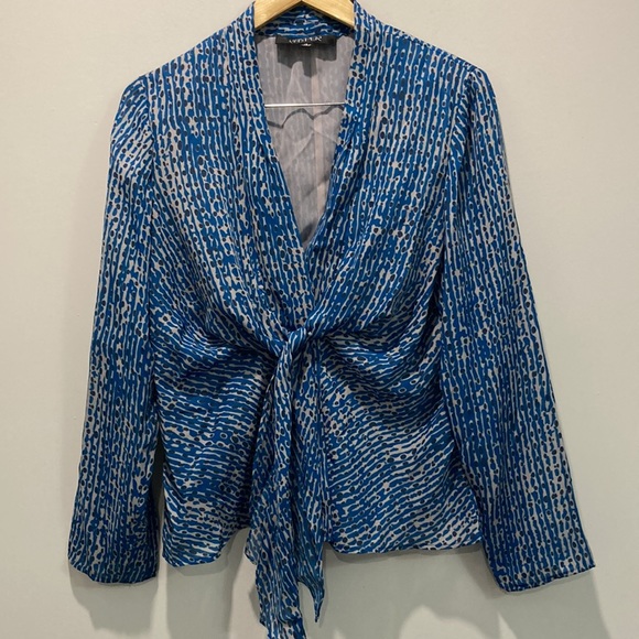 Kasper Teal Bow Tie Long Sleeve Blouse 10 - Picture 2 of 16